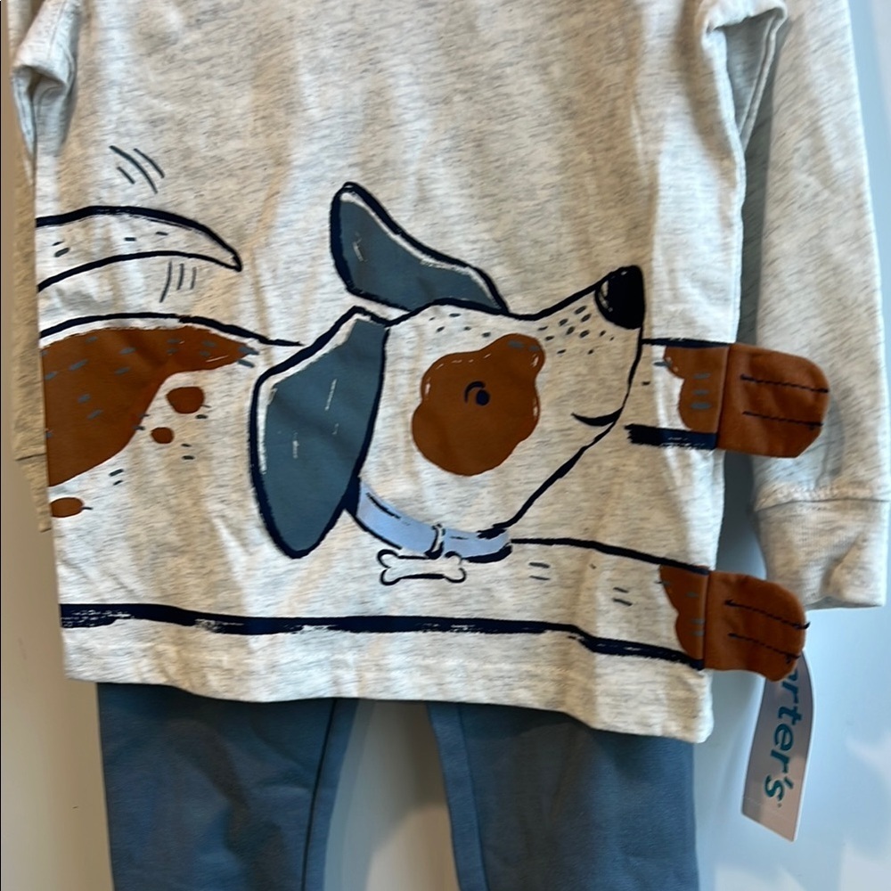 Carter's Light Gray Dog Graphic Long Sleeve Tee and pants outfit - Picture 4 of 7
